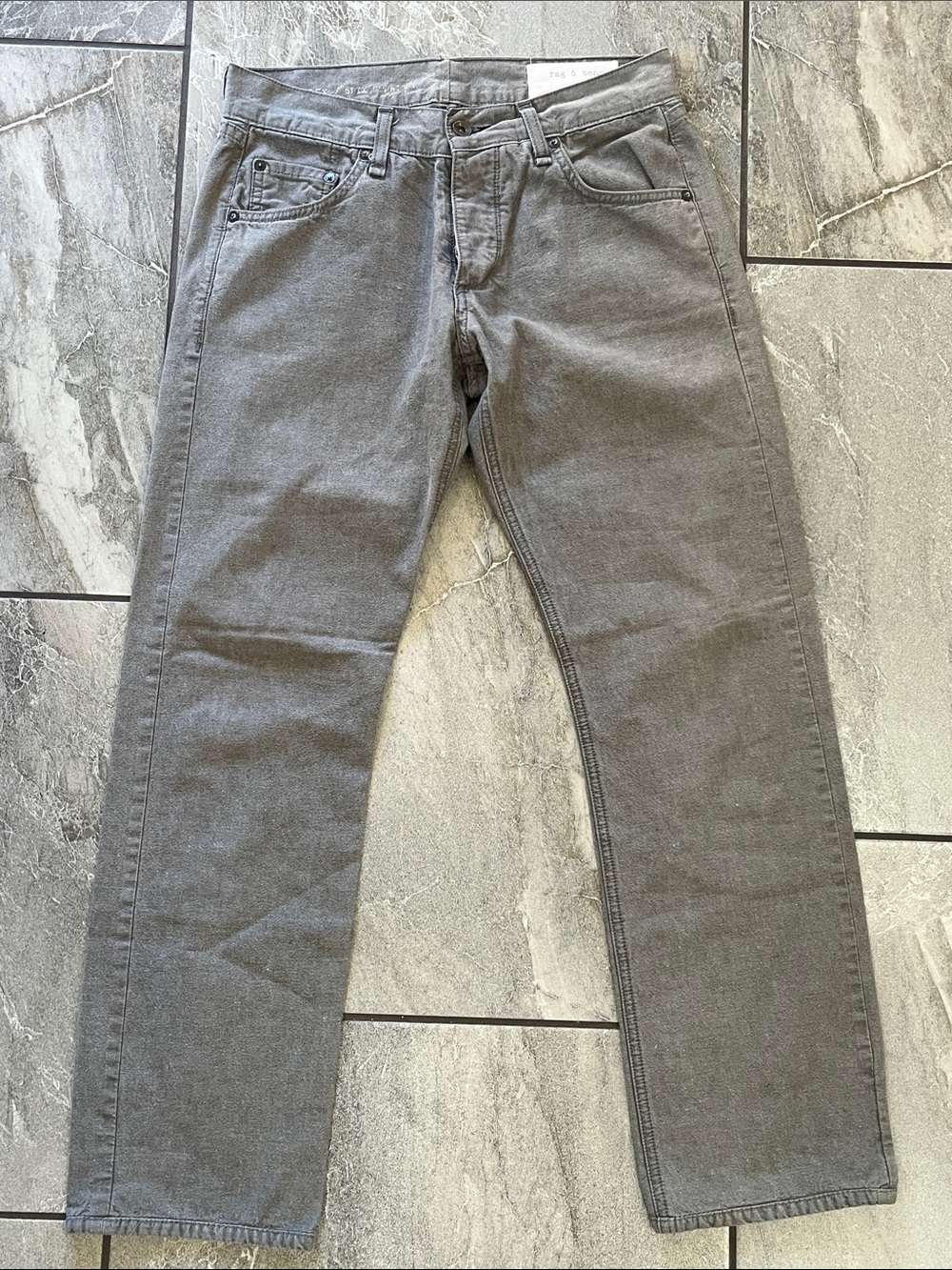 🤍 Rag & Bone Tailored Workwear RB 15X Slim Straight Pants Size 29 Grey Chambray